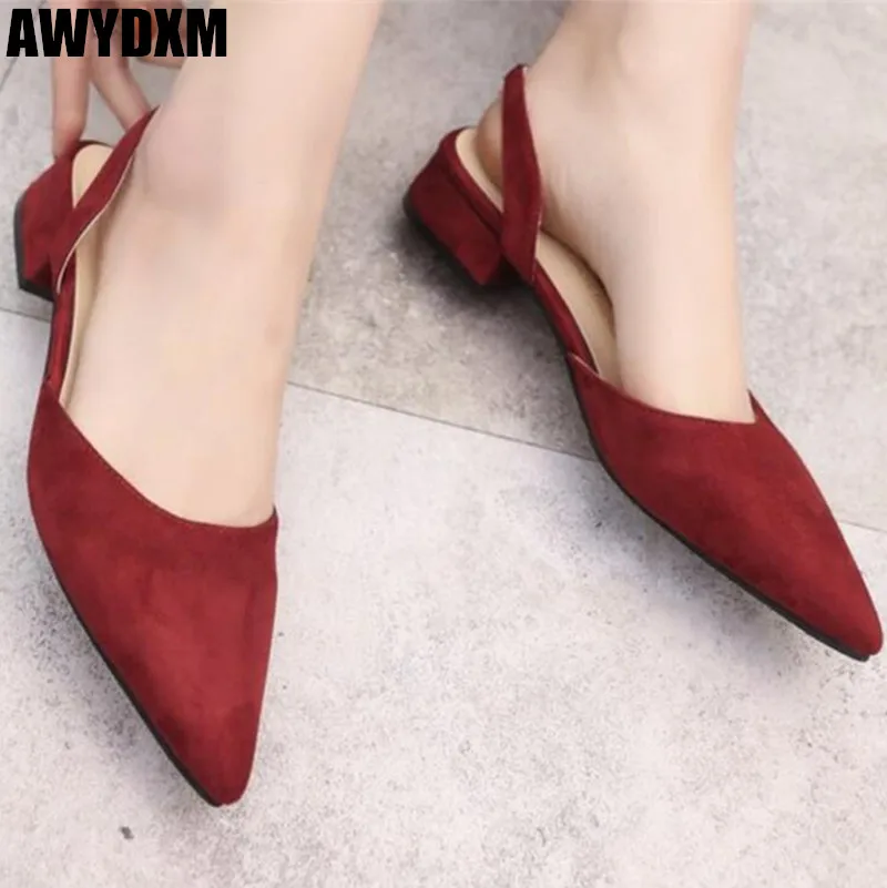 

Women sandals summer Pointed Thick heel sandals ladies Suede shallow Breathable casual shoes Comfort slip on woman shoes S378
