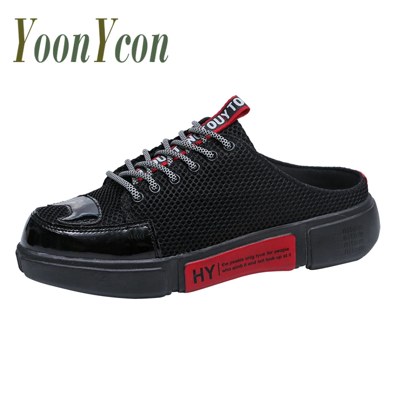

Man Casual Shoes 2019 Summer Breathable Male Mesh Loafers Comfortable Walking Shoes For Man Black White Casual Half Footwear