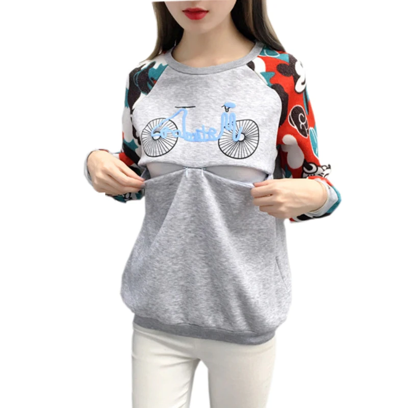 

11 Patterns Winter Fleece Warm Nursing Sweatshirt Breastfeeding Tops Plus Size Casual Print Pregnancy Clothes for Pregnant Women