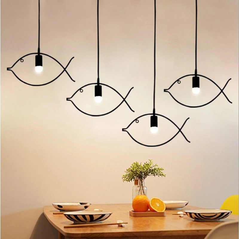 Modern pendant light indoor lighting Vintage LED lights metal iron fish lampshade warehouse style fixture e27 bulb 85-240v | Лампы и