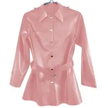 Латекс женский сексуальный топ с длинными рукавами розовый пальто с размер кнопки XXS-XXL