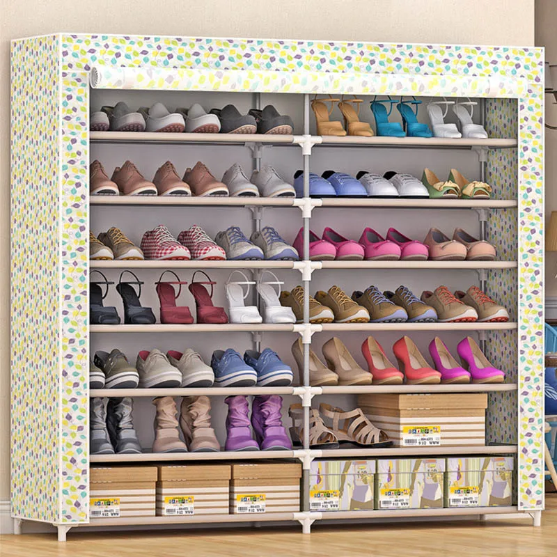 Simple modern home decoration double-row large-capacity free installation folding multi-functional furniture seven Shoe cabinet
