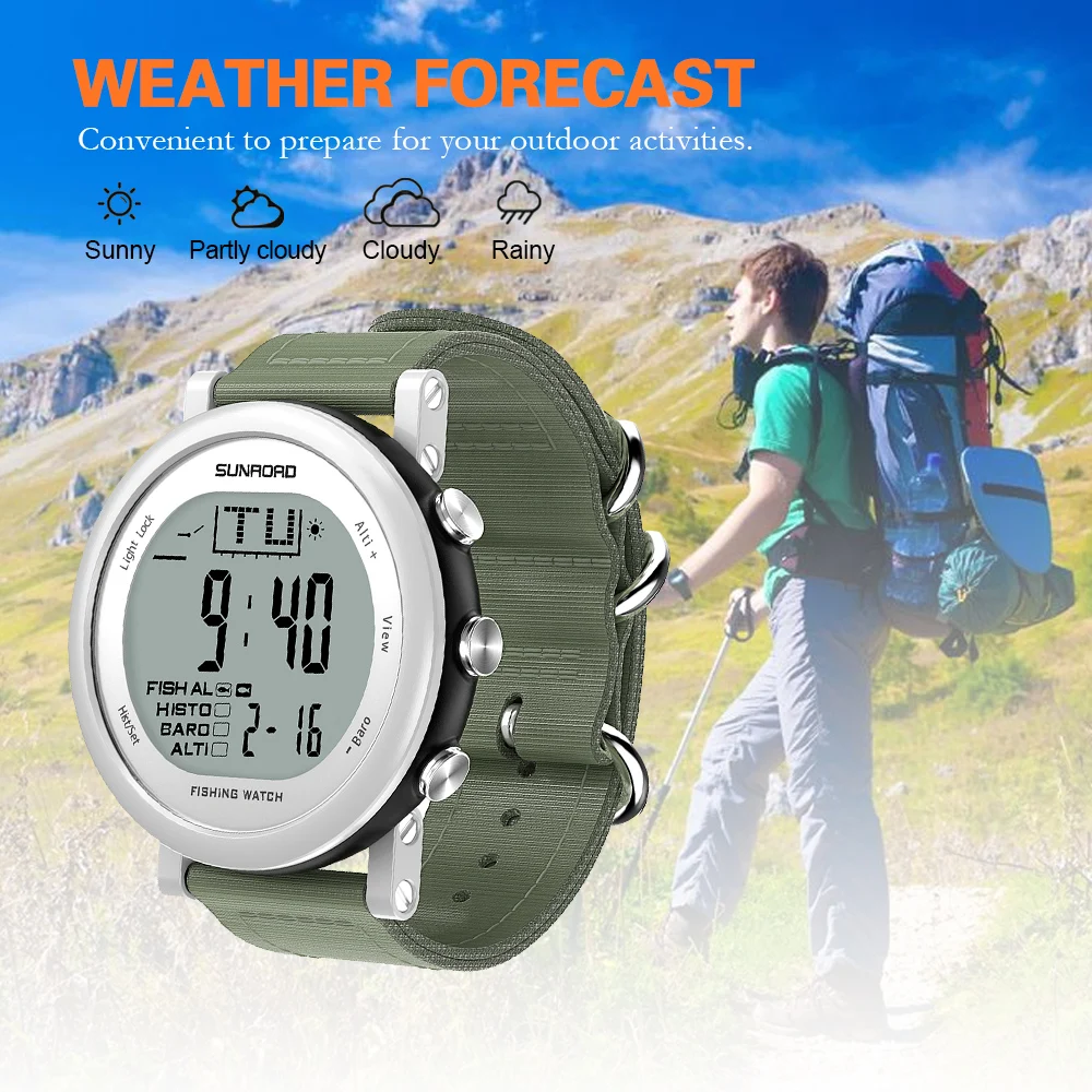 

SUNROAD Outdoor Digital Sport Watch Fishing Barometer Watches Men Women Hiking Weather Forecast Altimeter Thermometer Wristwatch