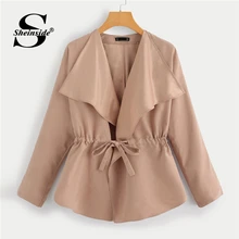 Sheinside, хаки, офисное женское однотонное пальто с завязками на талии, женская верхняя одежда с длинным рукавом, осень, элегантное женское пальто s