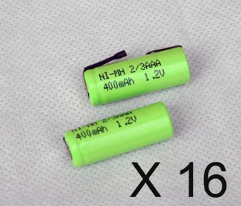 

16PCS 1.2V 2/3AAA rechargeable battery 400mah 2/3 AAA ni-mh nimh cell with tab pins for electric shaver razor cordless phone
