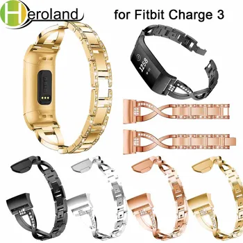 

Replacement Steel WatchBand For Fitbit Charge 3 Wristbands Smart Watch Band Strap Bracelet Crystal Metal Genuine Luxury alloy
