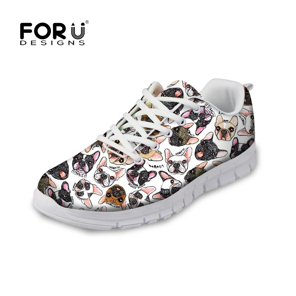 

FORUDESIGNS Women Casual Sneakers Cute Animal French Bull Pug Dog Pattern Female Flats Lace-up Shoes Comfortable Flat for Ladies