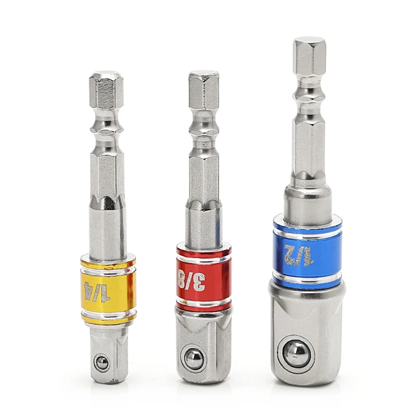 

3pcs Power Screwdriver Driver Socket Bit Adapter Drill Nut Driver 1/4" 3/8" 1/2" Hex Shank Power Extension Bar Adaptor