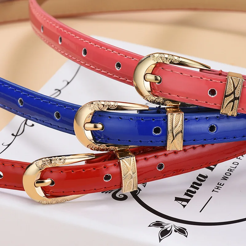 

HUOBAO Fashion Womens Leather Belts Candy Color Thin Skinny Waistband Adjustable Belt Women Dress Strap Metal Buckle Belts