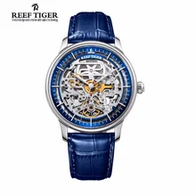 Men Watches Reef Tiger Brand Designer Automatic Watch Steel Case Skeleton Dial Leather Strap Waterproof Watch Relogio Masculino