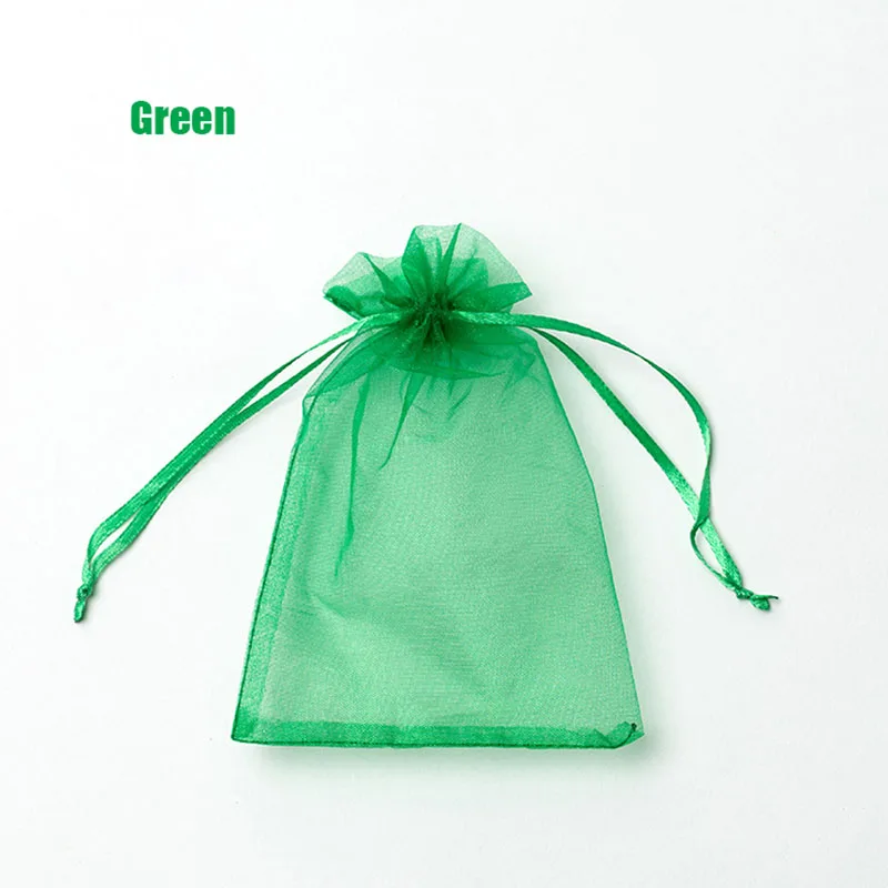 100 шт, 24 цвета, сумка для ювелирных изделий, 7x9, 9X12, 10x15, 13x18 см, свадебный подарочный мешочек из органзы, упаковка для ювелирных изделий, демонстрационные пакеты для ювелирных изделий M13 - Цвет: Green