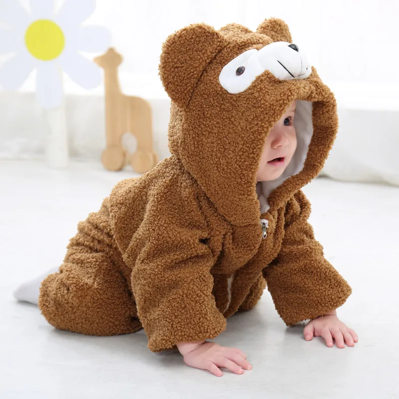 

Baby Boys Girls Rompers Cartoon Bear Cute Japan Style Toddler Little Kids Rompers Zipper Coat Babe Infant Add Wool Clothes