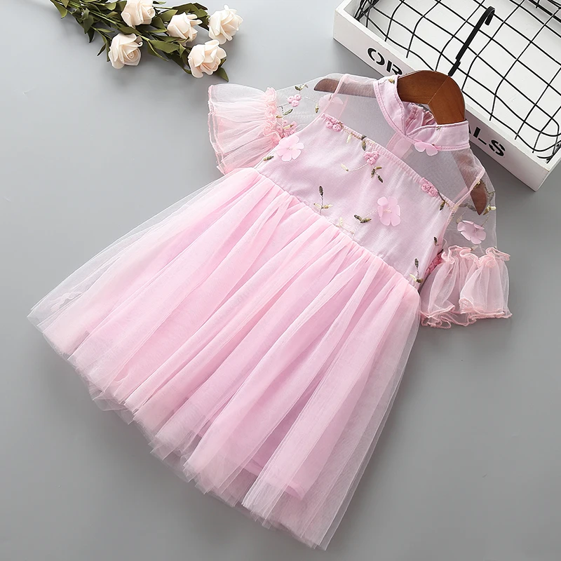 

2-7 years High quality girl dress 2019 new summer chinese lace solid kid children girl clothing party formal princess dress