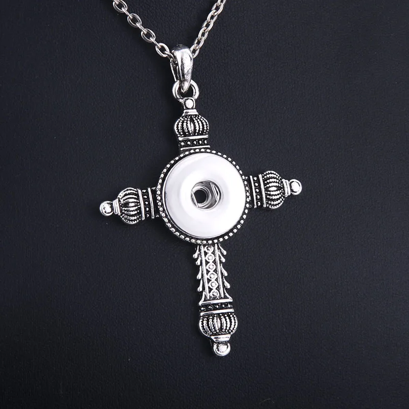 Fashion Snap Jewelry cross 18mm Snap Button Necklace with 60cm Chains