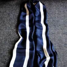 Подарки, модный винтажный брендовый мужской длинный шарф из шелка, двойной слой, черный, синий, белый, в полоску