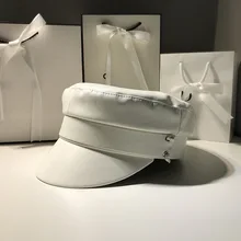 Женская шапка в стиле милитари из искусственной кожи с плоским верхом, шапка в стиле милитари, шапка в морском стиле, женский осенне-зимний черный Берет из искусственной кожи, женские панк шапочки, женская шапка