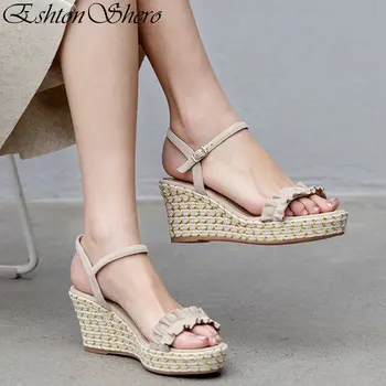 

EshtonShero Women Sandals Wedges Shoes For Women Wedge High Heels Pumps Platform Shoes Sandalias Mujer 2019 Ladies Shoe Size 3-8