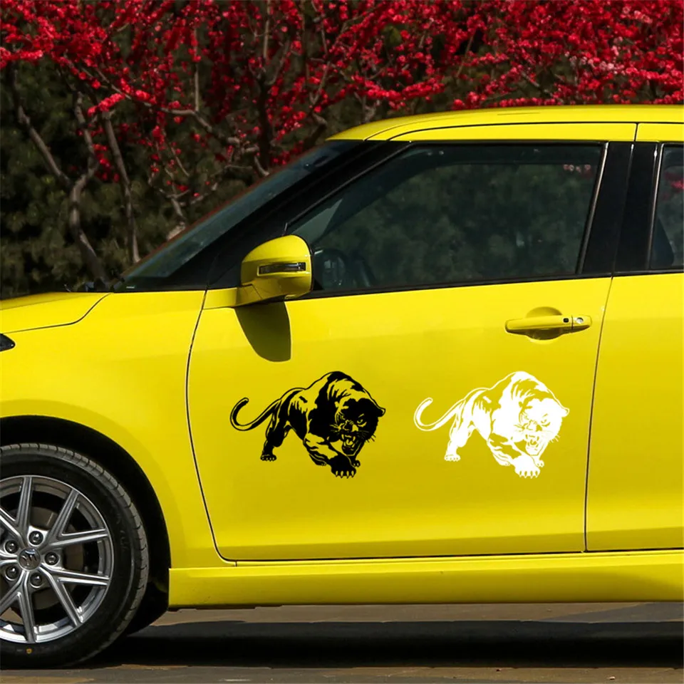 19.513.6CM Fiery Wild Panther Hunting Car Body Decal Car Stickers Motorcycle Decorations BlackSilver (4)