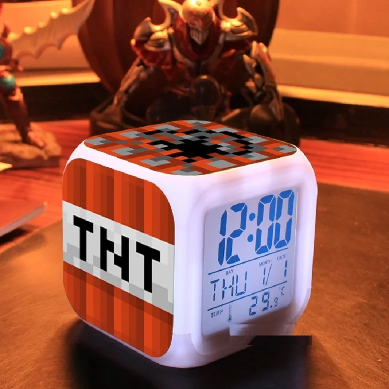 Touch light font b Minecraft b font 2015 Alarm Clock with LED cartoon anna elsa action