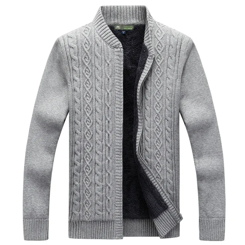

LEDINGSEN 2017 Blue Zip Sweater Men Winter Thicken Fleece Knitting Cardigan Fashion Stand Collar Casual Sweater Brand Male