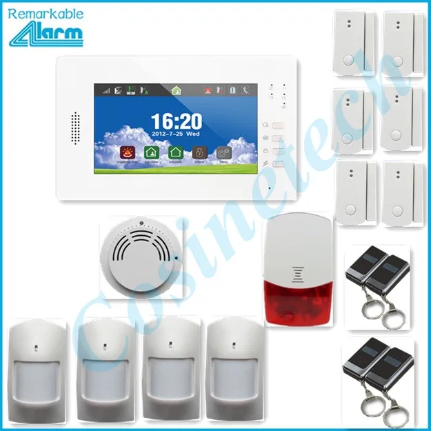 868MHZ Smart home security 7 inch touch screen GSM alarm system support IOS Android APP, door sensor, PIR sensor smoke sensor 868MHZ Smart home security 7 inch touch screen GSM alarm system support IOS Android APP, door sensor, PIR sensor smoke sensor