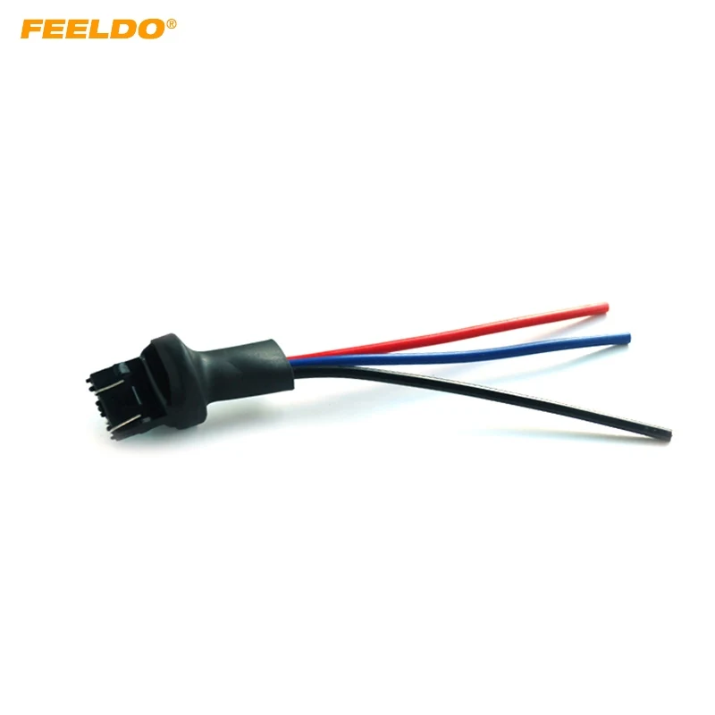 

FEELDO 1PC Car 7443/7441/7444 LED Bulb Light Male Socket Plug Adapter With 3-wire Extended Wire #FD-1625