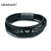 Meaeguet индивидуальные легенда о Зельде Плетеный Натуральная кожа ID браслет для мужчин рок Черный Нержавеющая сталь ювелирные изделия