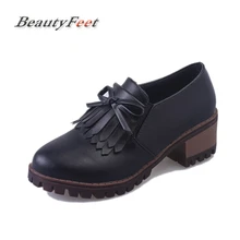 Женские туфли-оксфорды с кисточками и бантом; кожаная женская повседневная обувь на плоской подошве с круглым носком; Женские однотонные мягкие слипоны; BeautyFeet