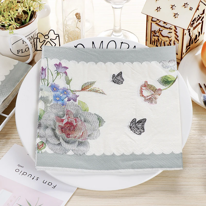 

Decoupage wedding vintage napkin paper elegant tissue silver flower butterfly birthday towel party beautiful serviettes decor 20