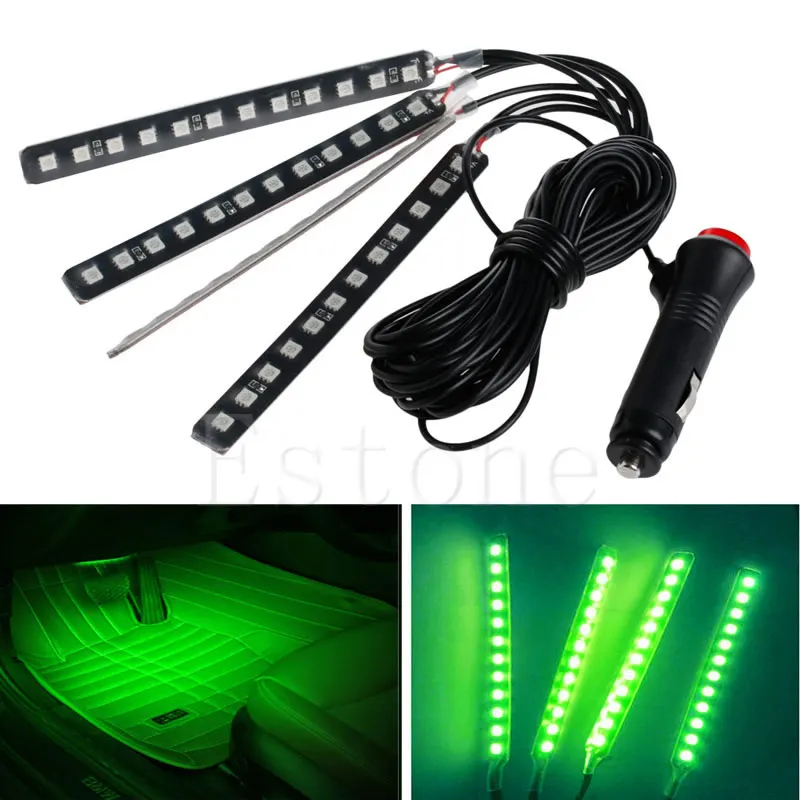 

New Green 4x12LED Car Interior Light Atmosphere Decorative Light Neon Lamp Strip