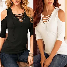 ZANZEA Sexy Blusas 2018 Wanita Kasual Lace Up Berongga Out V leher Blouse Off Shoulder Setengah Lengan Slim Summer Tops Plus Ukuran Shirts