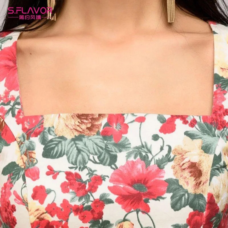 Square-Collar-short-sleeve-short-dress-for-female (4)