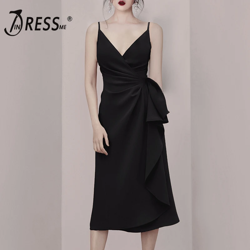 INDRESSME, новинка, Vestidos, женские платья на тонких бретелях, без рукавов, v-образный вырез, открытая спина, асимметричные, с оборками, бодикон, вечерние, Клубные платья