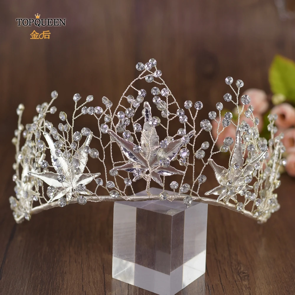 TOPQUEEN HP216-S свадебная тиара ювелирные изделия для волос ручной работы Щепка Тиара с кристаллами для невесты с Кленовым листом алмаз цветок