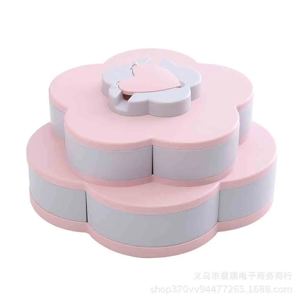 12л креативная двухслойная вращающаяся коробка для хранения цветочный дизайн пластиковая коробка для конфет для закусок корзина для фруктов Свадебные украшения Органайзер - Цвет: Pink