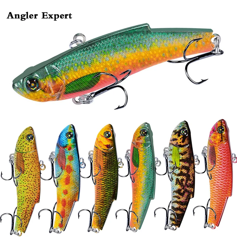 

6pcs/lot 7.1cm/20g Winter Sea Hard Fishing Lure VIB Bait 3D eyes With Lead Inside Diving Swivel Jig Wing Wobbler Crankbait