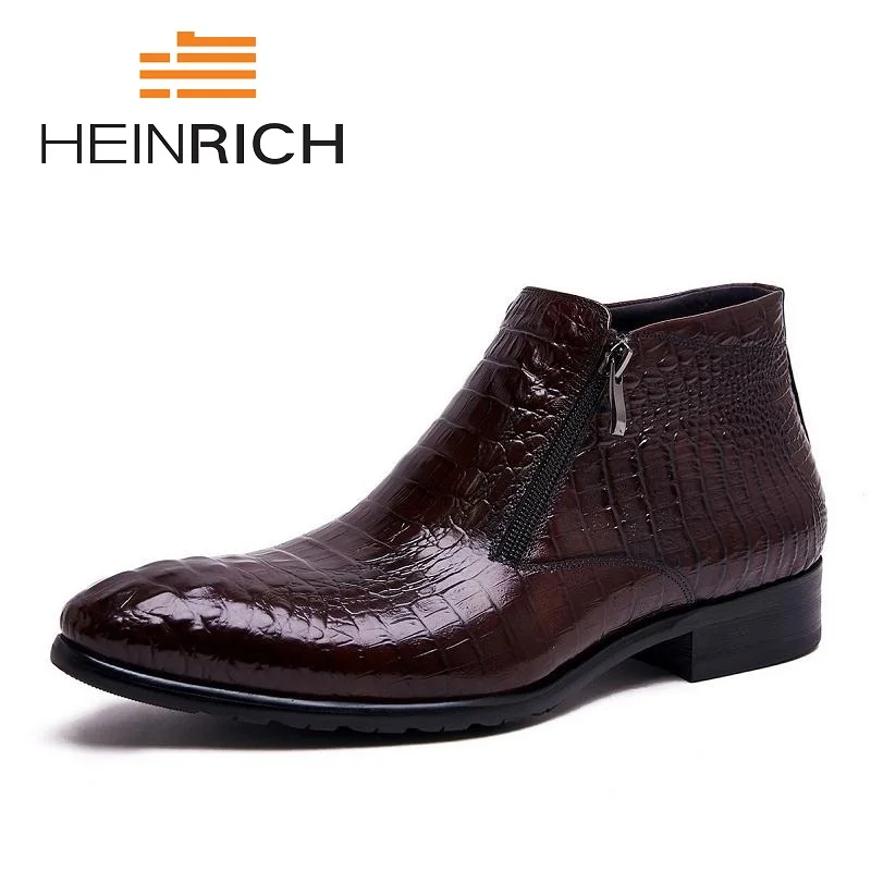

HEINRICH Men's Genuine Leather Ankle Boots Man Pointed Toe Punk British Style Chelsea Boot Zipper Men Business Casual Shoes