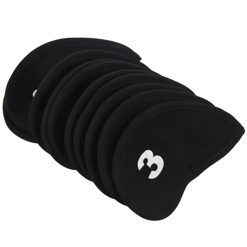 

Set of 10 Golf Iron Head Cover Neoprene Club Wedge Protective Headcovers Black