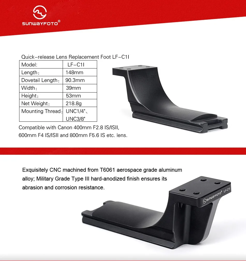 SUNWAYFOTO LF-C1I штатив с быстросъемной пластиной для телеобъектива поддержка объектива Замена штатива для ног подставка для телеобъектива