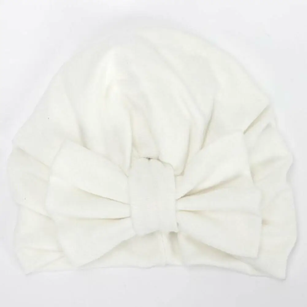 Cute newborn baby girl hat soft and comfortable simple solid color bow toddler cap - Цвет: Milky white