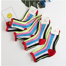 Новые Индивидуальные носки милые носки женские разноцветные полосатые носки радужные носки