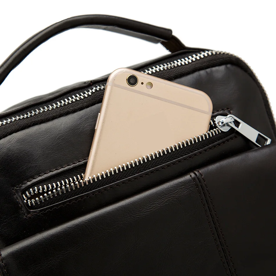 Soft face handbags solid color Genuine Leather men's bag Korean men bags design zipper closure vertical men shoulder bags