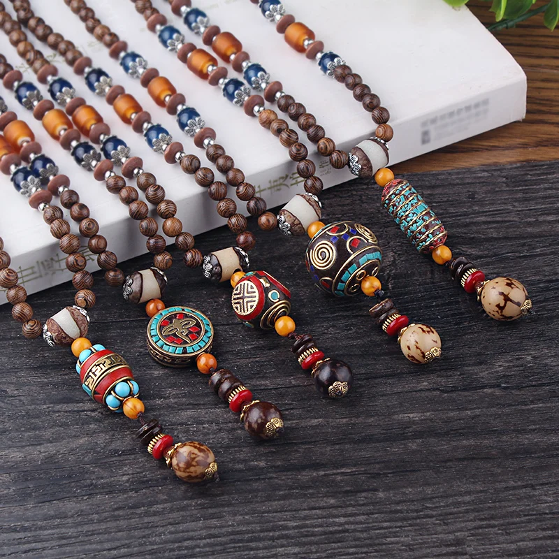 #*Cheap WEIYU Handmade Tibetan Ethnic Natural Wood Necklace Vintage Nepal Beads Pendant Necklace Jewelry Fashion Nepal Buddha Necklace