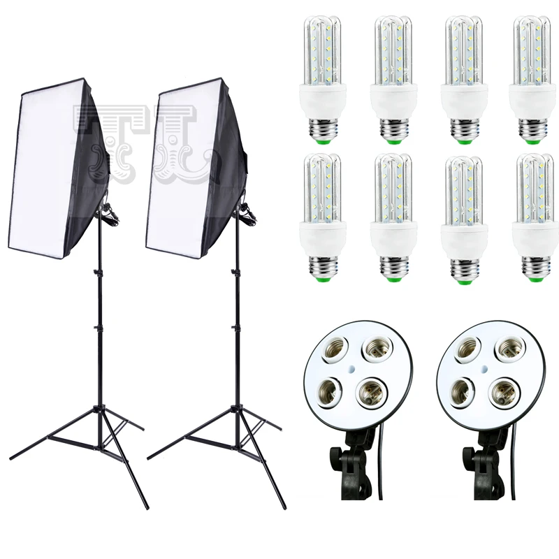 

DHL free shipping 8pcs 20w LED 2 Light Stand 2 Light Holder 2 Softbox for Photo Studio Video youtube light diffuser