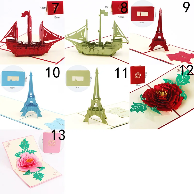 Ручной работы 3D колесо обозрения оригами всплывающая бумага лазерная резка винтажные открытки, поздравительные открытки с днем рождения подарки крафт V5489