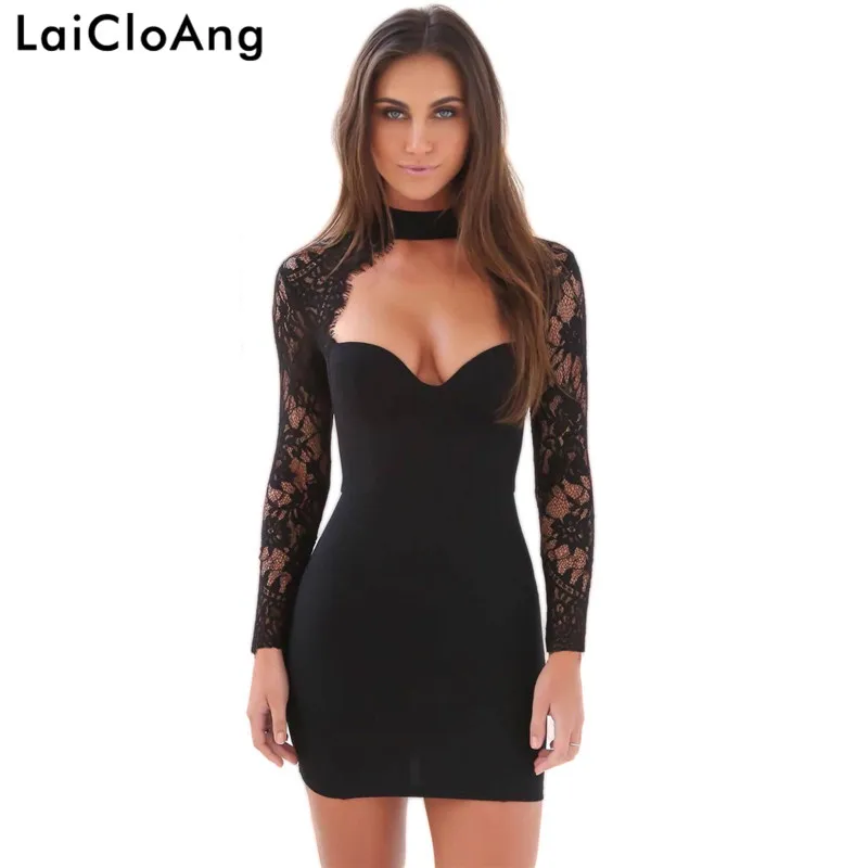 Black v neck long sleeve bodycon mini dress