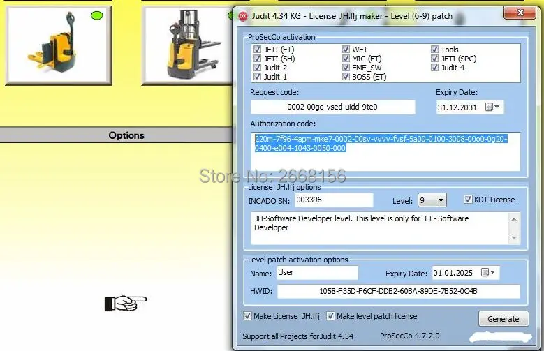 

New Jungheinrich (JETI) Judit-4 License\SH\ET 3 IN ONE keygen+Level 9 [2018] v3 (supports new Projects for Judit 4.34)