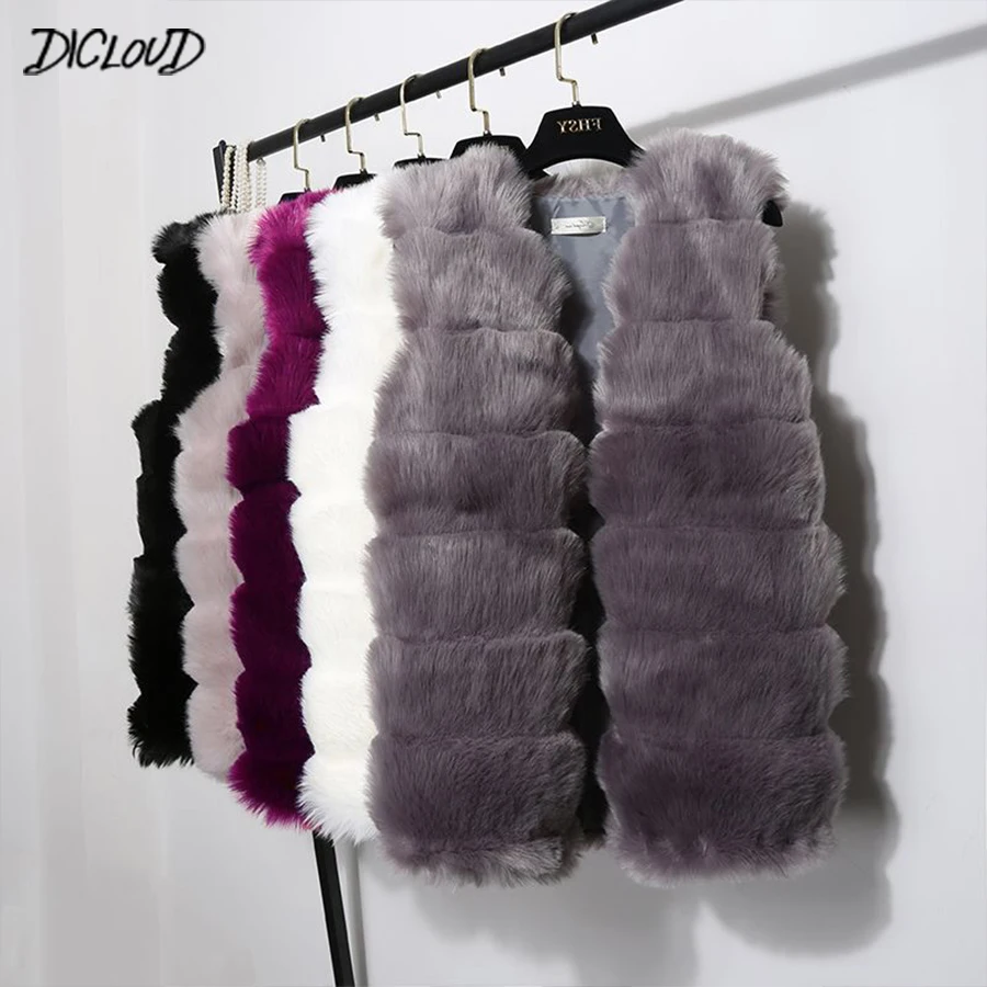 Koop Herfst Winter Faux Fur Coat Vrouwen Dikke Warme Bont Elegante Mouwloze Lange Vest Vrouw Casual Slim Luxe Dikke Warme Bont jas