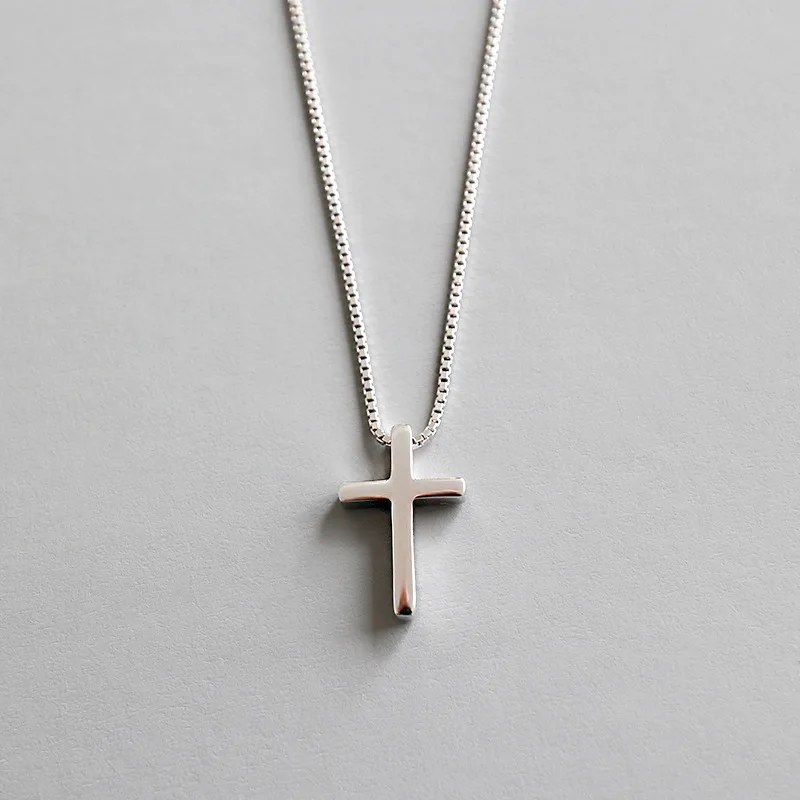 Модное маленькое ожерелье с кулоном в виде маленького счастливого Креста, Настоящее серебро пробы, 8 мм x 12 мм, женские вечерние ожерелья-цепочки с крестом