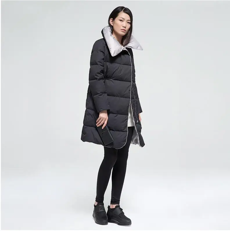 MISUN Girls Winter Jacket 2018 Slim PU Waist Stand Collar Thickening Fabric Wave Cut Patchwork Medium-Long Down Coat MSD-G572